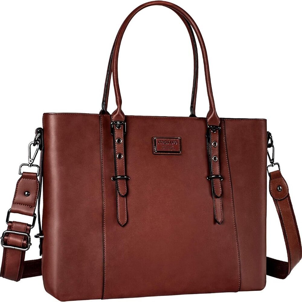 PU Leather Laptop Tote Bag for Women 15-16 inch, Waterproof Large Capacity Busin